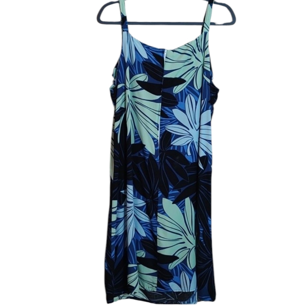 Multi Blue Tropical Print Hawaiian Boutique Dress W Spaghetti Straps Sz Large